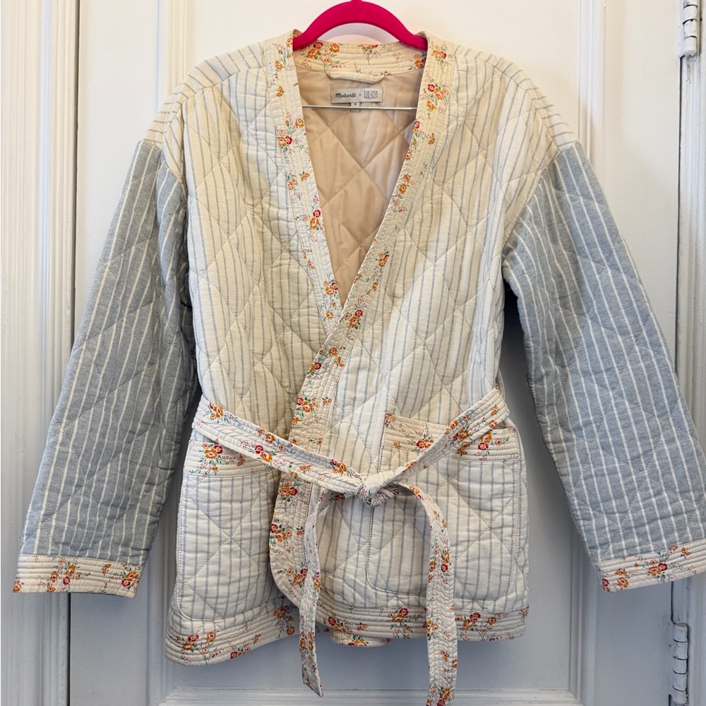 Madewell x New Denim Project Quilted Floral-Trim Jacket in Cream & Light Blue - Picture 5 of 15